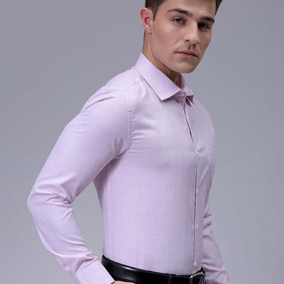 Men's Pink Slim Fit Checked Formal Shirt