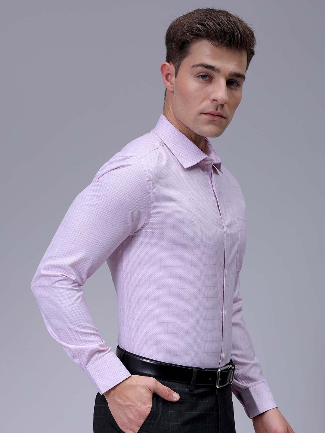 Men's Pink Slim Fit Checked Formal Shirt