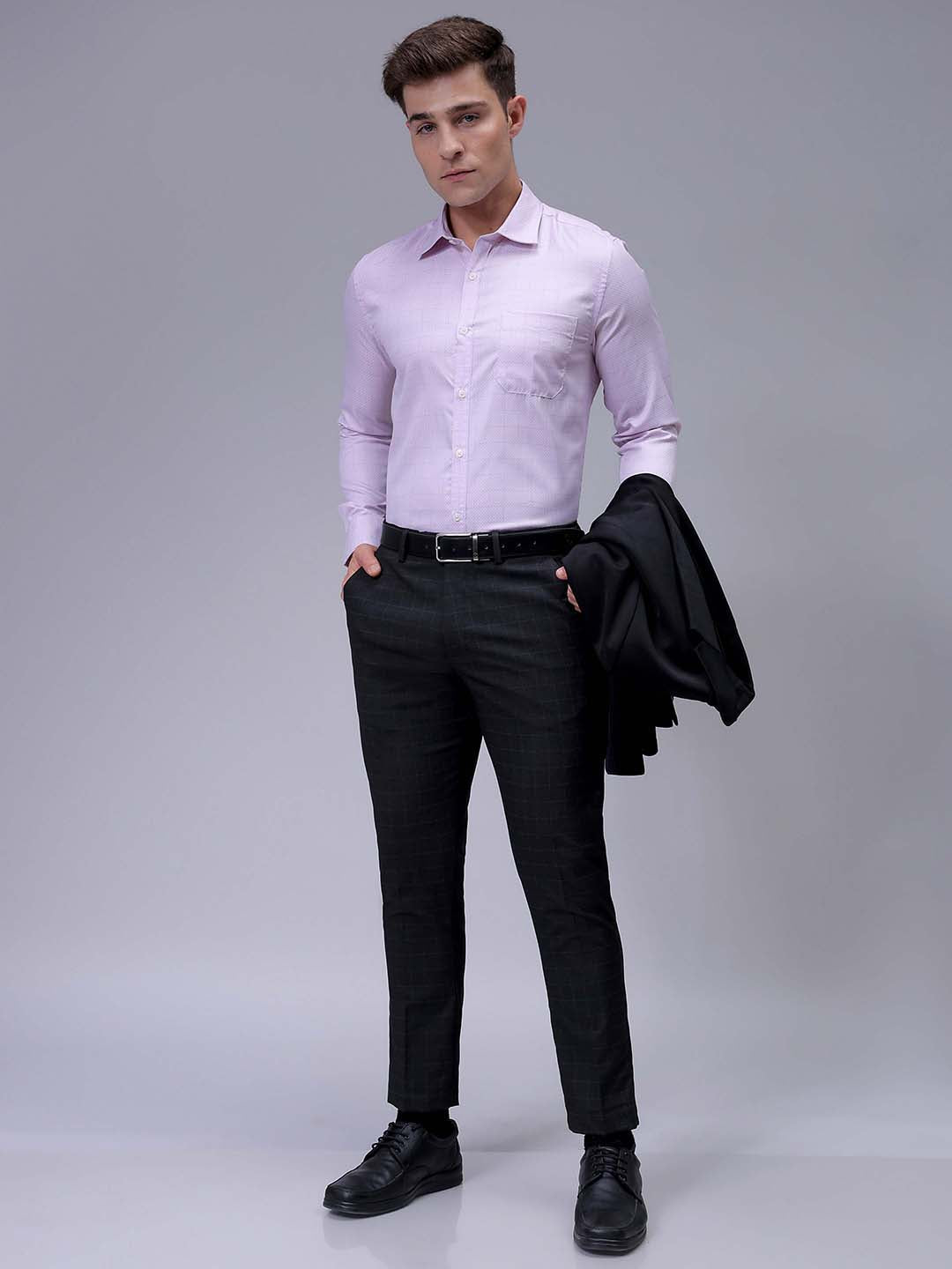Men's Pink Slim Fit Checked Formal Shirt