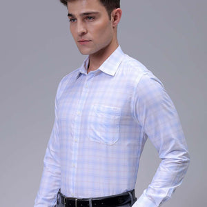 Men's White Slim Fit Checked Formal Shirt