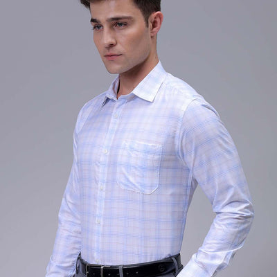Men's White Slim Fit Checked Formal Shirt