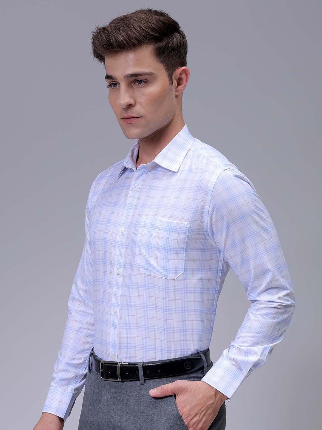 Men's White Slim Fit Checked Formal Shirt