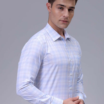 Men's White Slim Fit Checked Formal Shirt