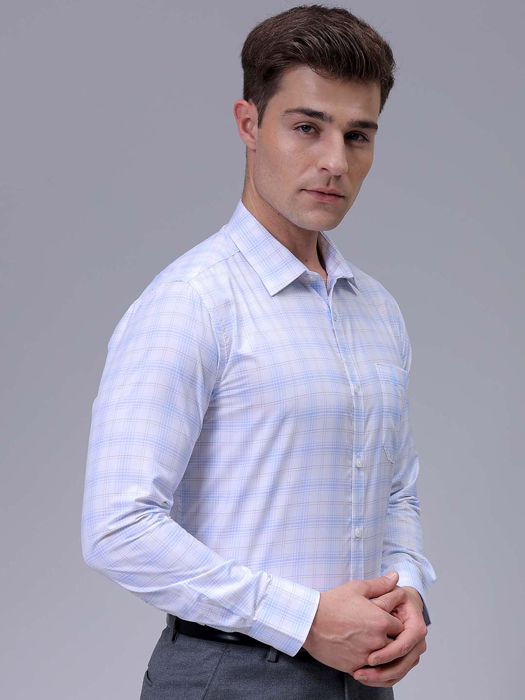 Men's White Slim Fit Checked Formal Shirt