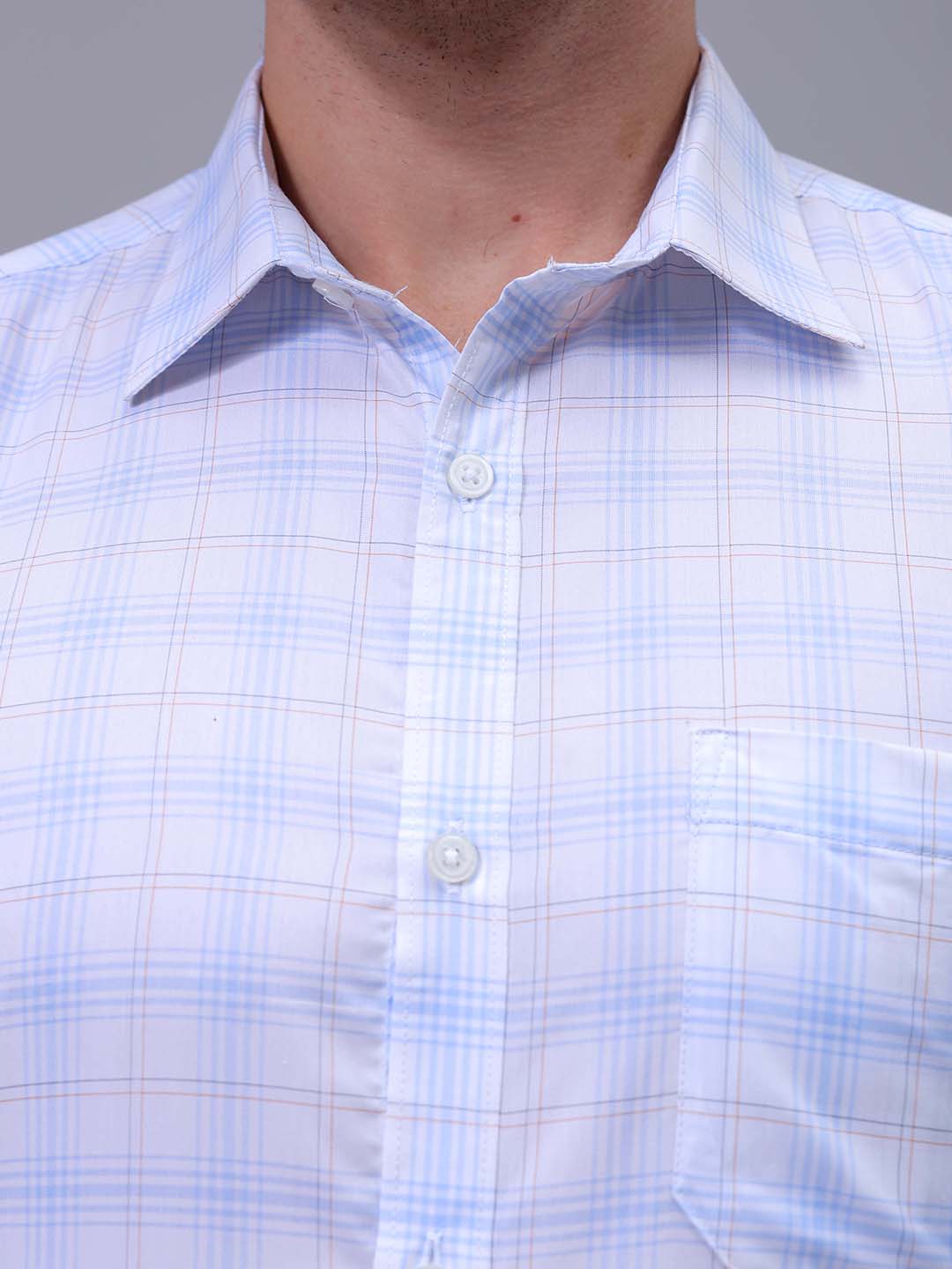 Men's White Slim Fit Checked Formal Shirt