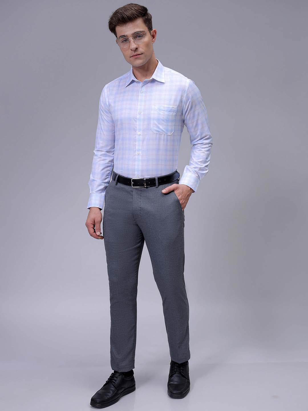 Men's White Slim Fit Checked Formal Shirt