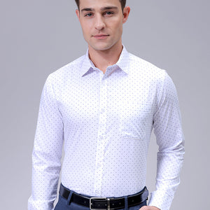 Men's White Slim Fit Ditsy Printed Formal Shirt