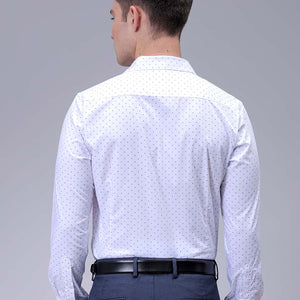 Men's White Slim Fit Ditsy Printed Formal Shirt