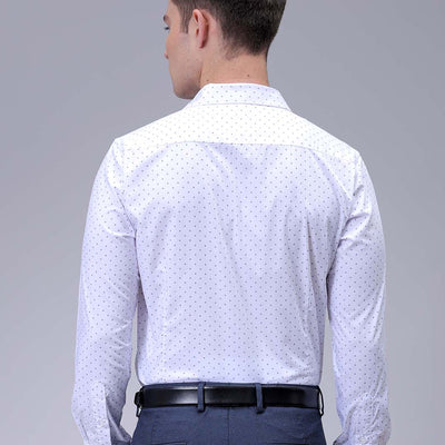 Men's White Slim Fit Ditsy Printed Formal Shirt
