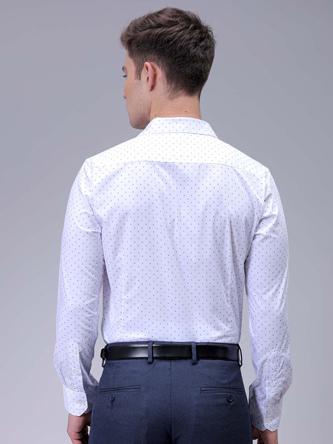 Men's White Slim Fit Ditsy Printed Formal Shirt