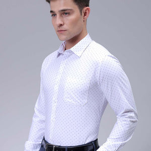 Men's White Slim Fit Ditsy Printed Formal Shirt