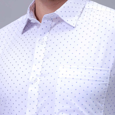 Men's White Slim Fit Ditsy Printed Formal Shirt