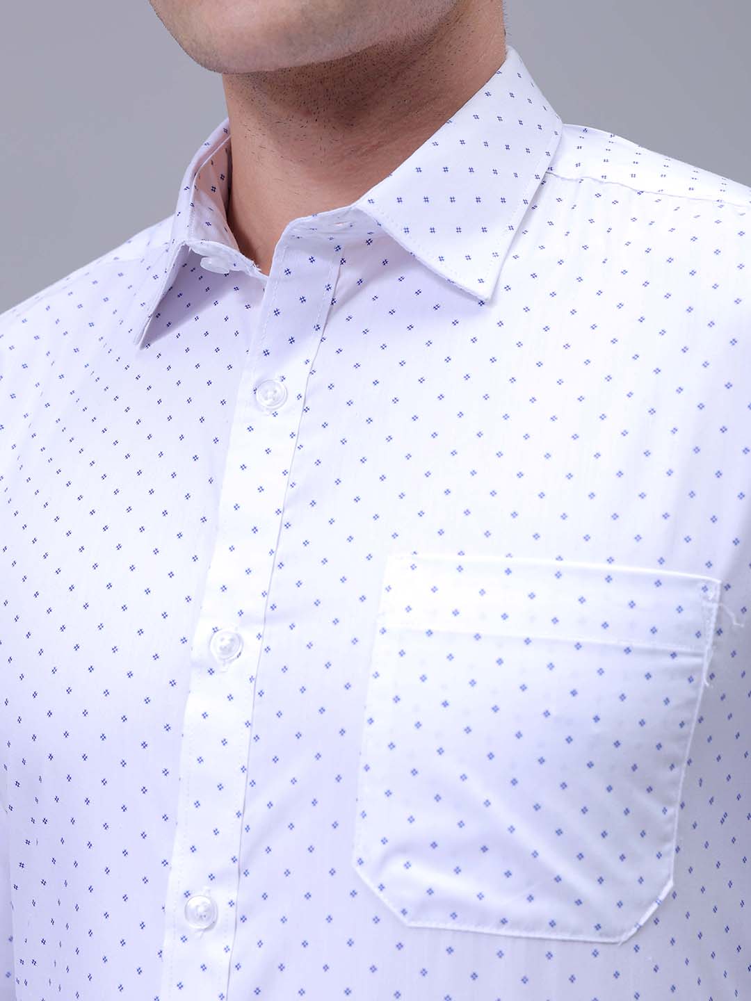 Men's White Slim Fit Ditsy Printed Formal Shirt