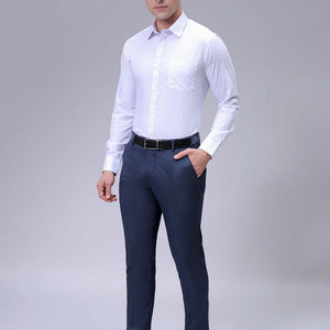 Men's White Slim Fit Ditsy Printed Formal Shirt