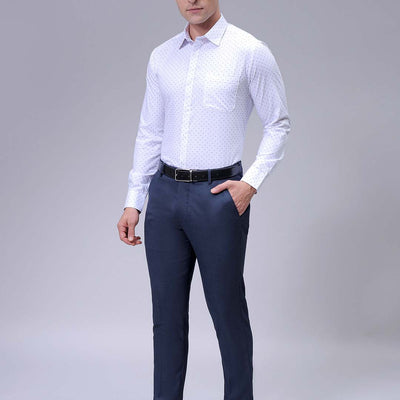 Men's White Slim Fit Ditsy Printed Formal Shirt