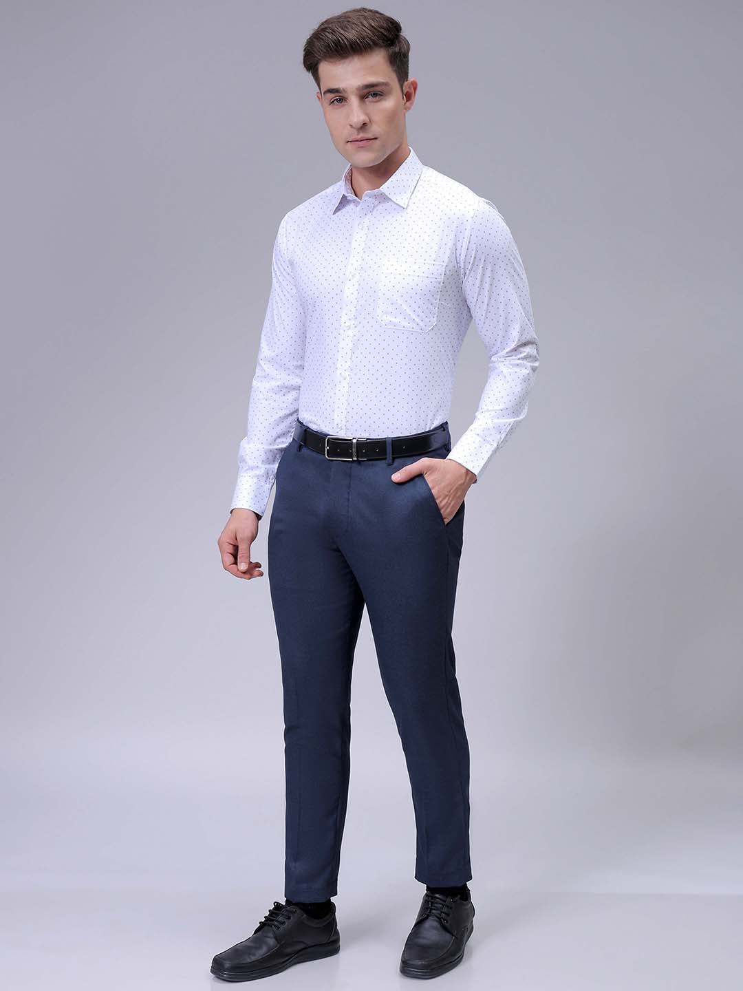 Men's White Slim Fit Ditsy Printed Formal Shirt