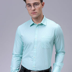Men's Green Slim Fit Ditsy Printed Formal Shirt
