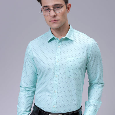 Men's Green Slim Fit Ditsy Printed Formal Shirt