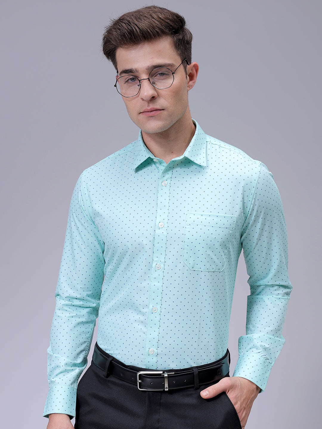 Men's Green Slim Fit Ditsy Printed Formal Shirt