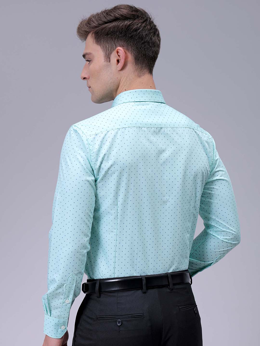 Men's Green Slim Fit Ditsy Printed Formal Shirt