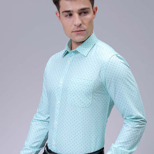 Men's Green Slim Fit Ditsy Printed Formal Shirt