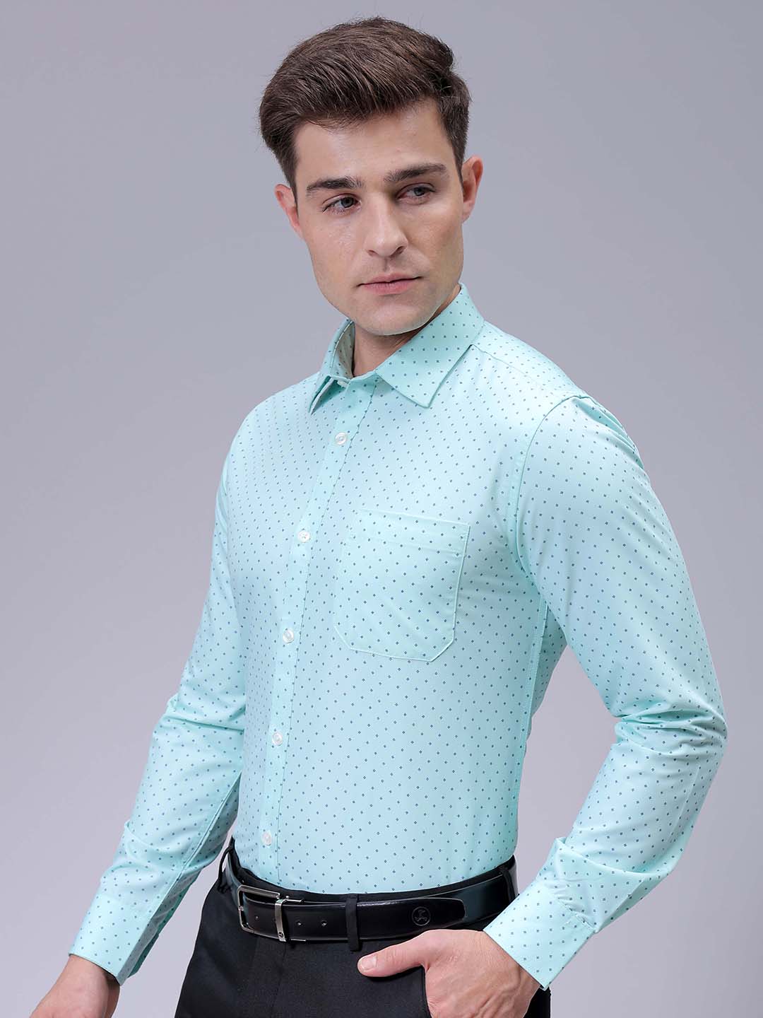 Men's Green Slim Fit Ditsy Printed Formal Shirt
