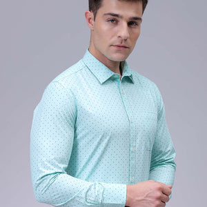 Men's Green Slim Fit Ditsy Printed Formal Shirt