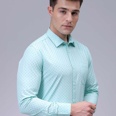 Men's Green Slim Fit Ditsy Printed Formal Shirt
