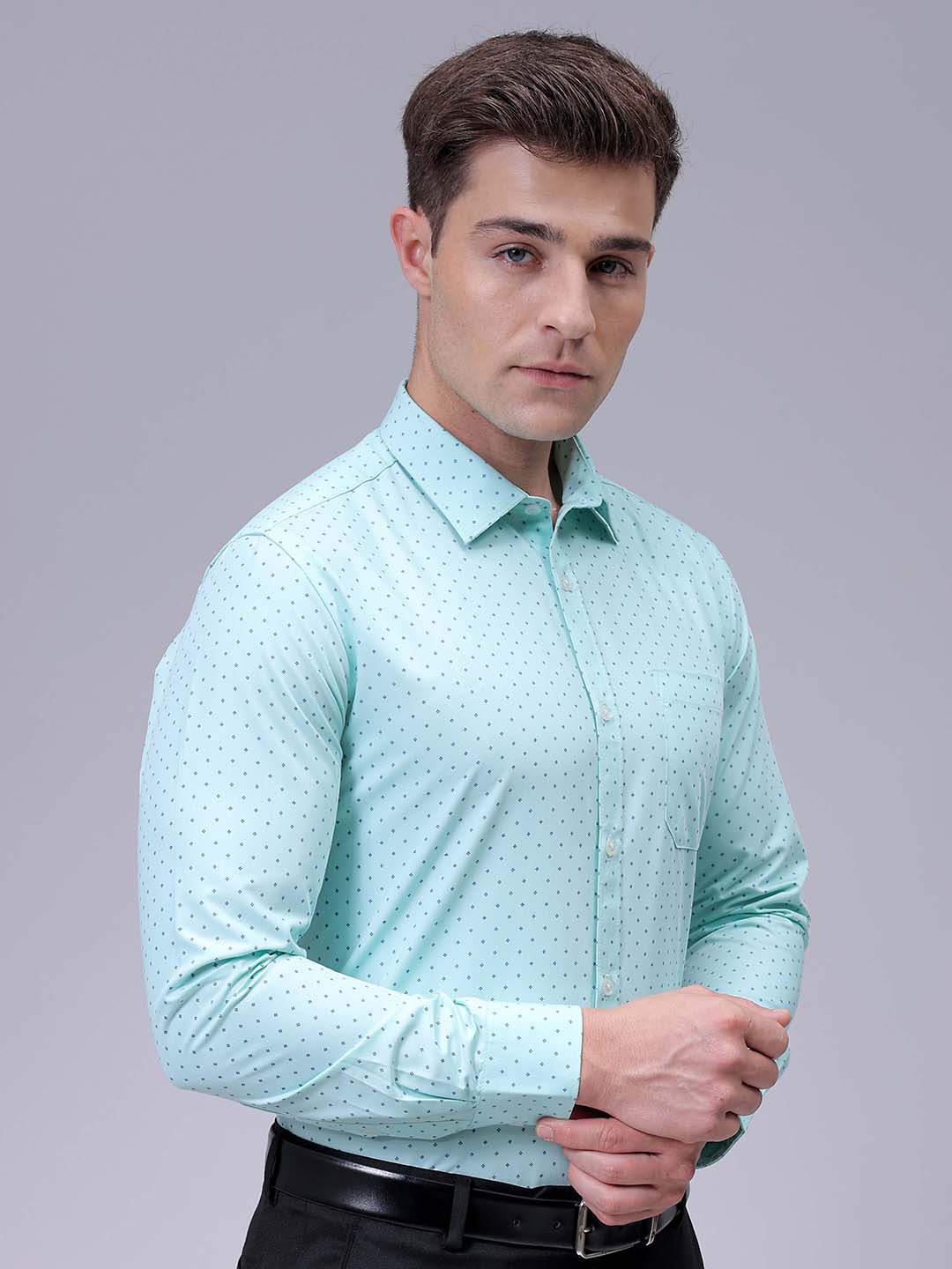 Men's Green Slim Fit Ditsy Printed Formal Shirt
