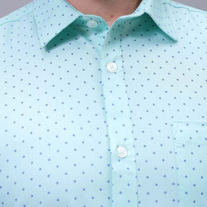 Men's Green Slim Fit Ditsy Printed Formal Shirt