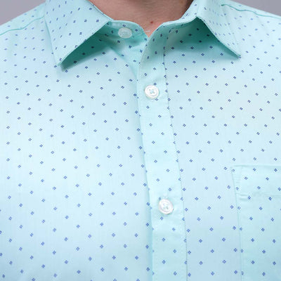 Men's Green Slim Fit Ditsy Printed Formal Shirt