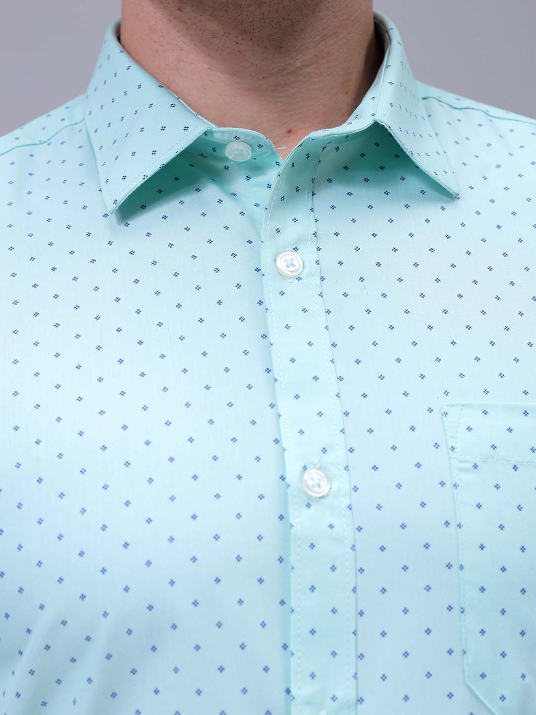 Men's Green Slim Fit Ditsy Printed Formal Shirt
