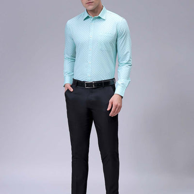 Men's Green Slim Fit Ditsy Printed Formal Shirt