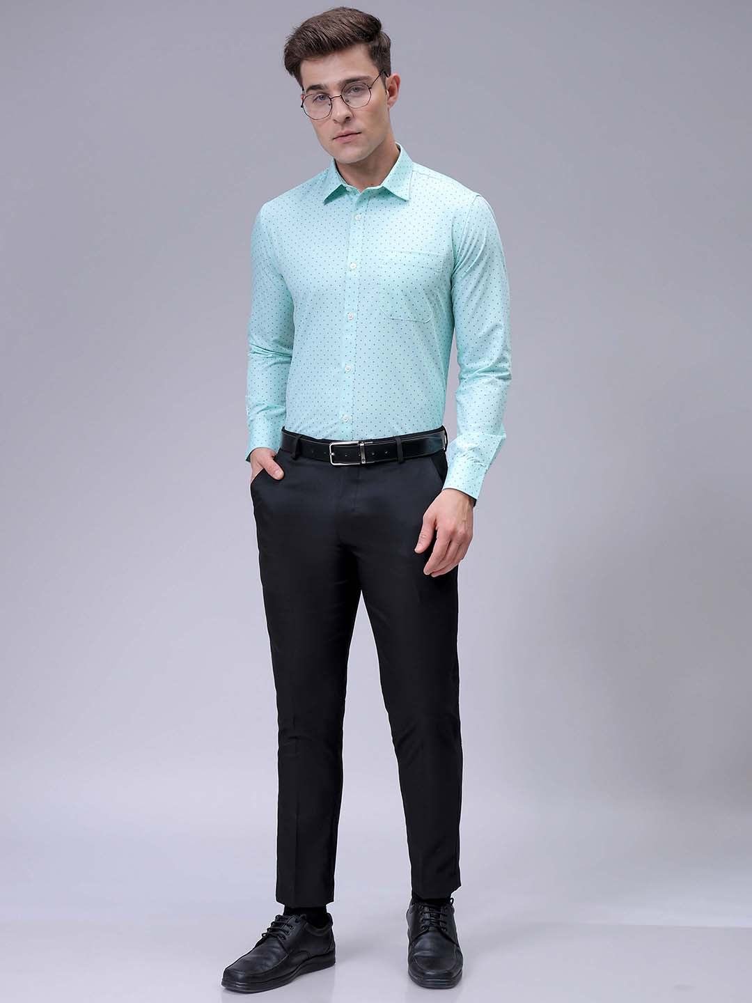 Men's Green Slim Fit Ditsy Printed Formal Shirt