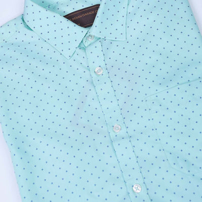 Men's Green Slim Fit Ditsy Printed Formal Shirt