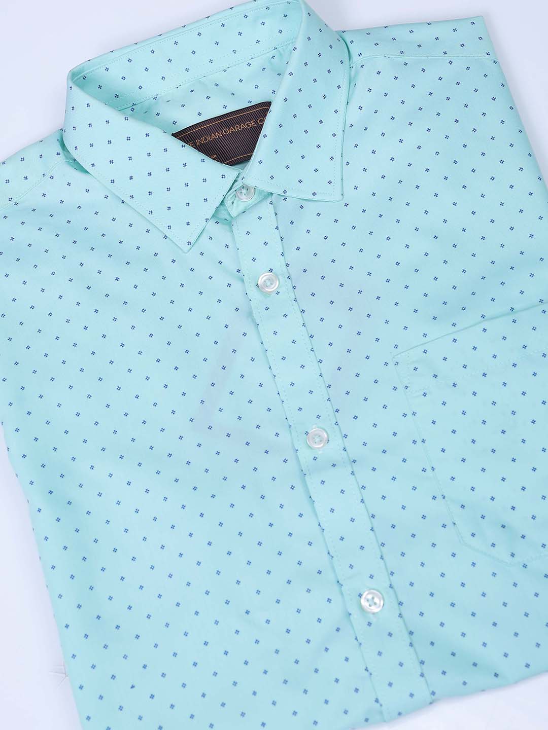 Men's Green Slim Fit Ditsy Printed Formal Shirt