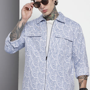 Men's White Regular Fit Textured Casual Shirt