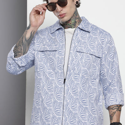 Men's White Regular Fit Textured Casual Shirt