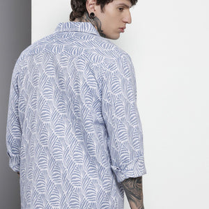 Men's White Regular Fit Textured Casual Shirt