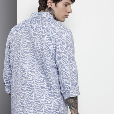 Men's White Regular Fit Textured Casual Shirt