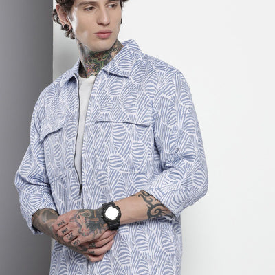 Men's White Regular Fit Textured Casual Shirt
