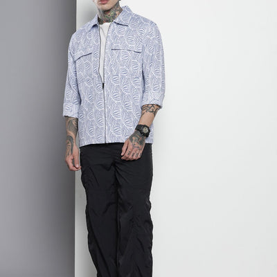 Men's White Regular Fit Textured Casual Shirt