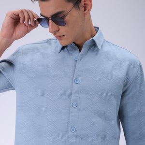 Men's Blue Relaxed Fit Textured Shirt