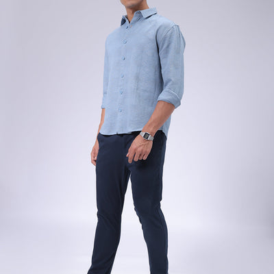 Men's Blue Relaxed Fit Textured Shirt