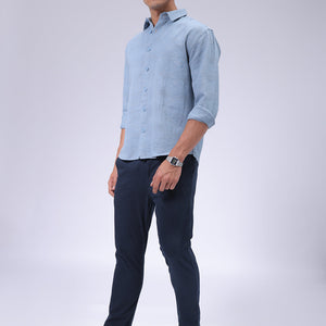 Men's Blue Relaxed Fit Textured Shirt