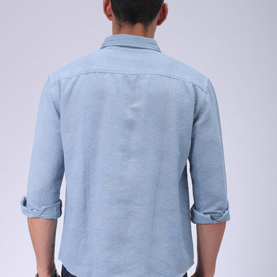 Men's Blue Relaxed Fit Textured Shirt