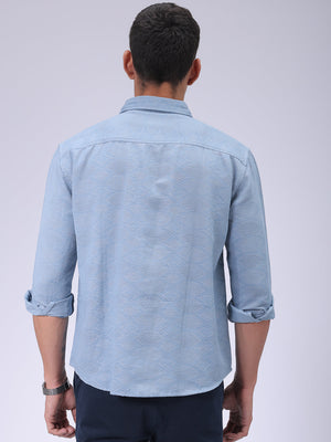 Men's Blue Relaxed Fit Textured Shirt