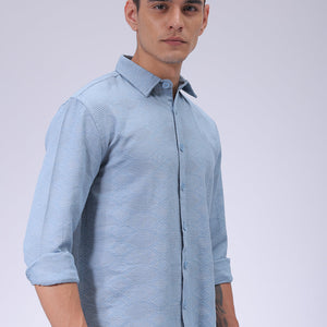 Men's Blue Relaxed Fit Textured Shirt