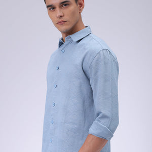 Men's Blue Relaxed Fit Textured Shirt