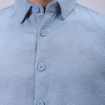 Men's Blue Relaxed Fit Textured Shirt